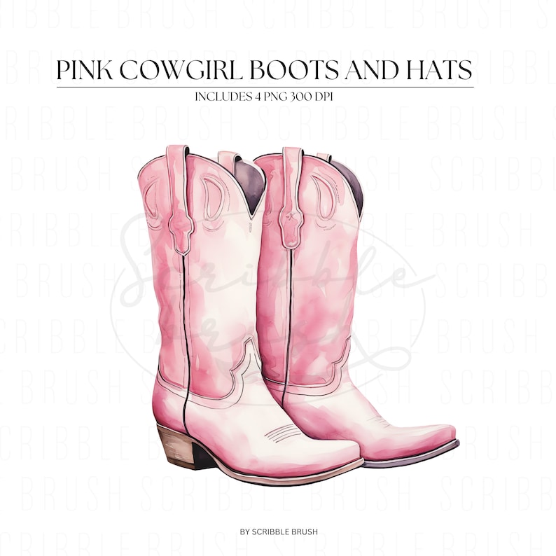 Pink watercolor cowgirl boots PNG Clipart, Watercolor Clipart, western girl clipart