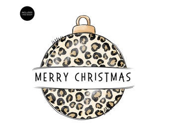 Leopard Print Christmas Ornament Sublimation Design (Digital Download)