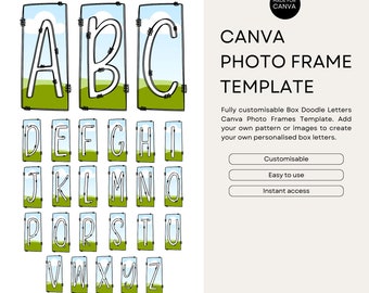Canva Frame Template, Blank Doodle Box Letters, Editable Photo Fill Alphabet, Create Your Own Drag and Drop Alpha Set, Canva Photo Frames