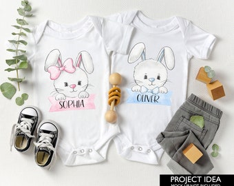 Easter Bunny Twins PNG: Girl & Boy Sublimation Design (Digital Download)