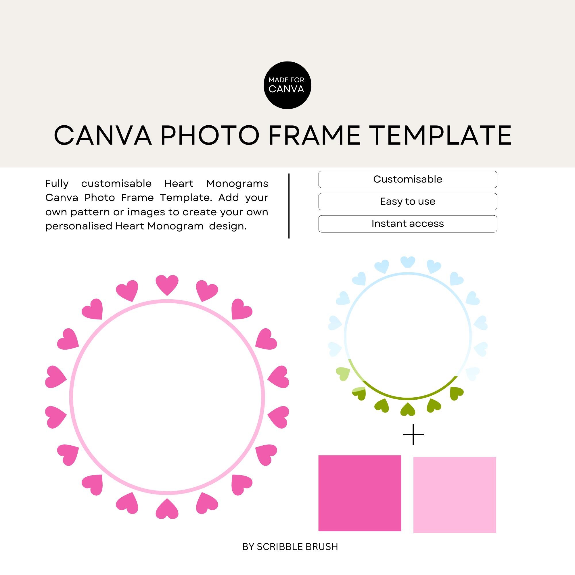Canva Photo Frame Template, Heart Monogram Photo Frames, Add Your Own ...