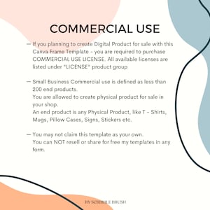 May include: A text-based image with a light blue and pink background. The text reads "COMMERCIAL USE" and explains the terms of use for a digital product. The text states that commercial use is defined as less than 200 end products. The text also states that you may not claim this template as your own and you can not resell or share for free my templates in any form. The text is in black and white.