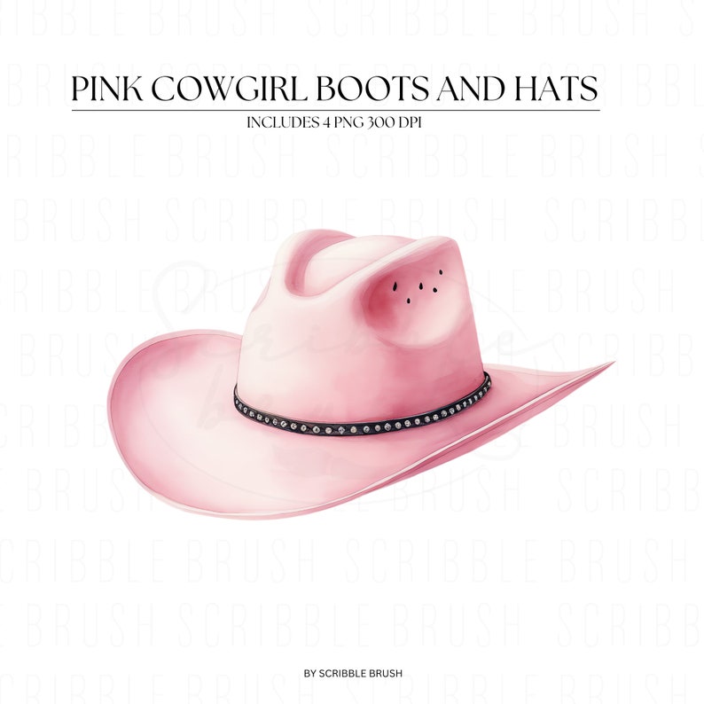 Watercolor Pink cowgirl hat PNG Clipart, Watercolor Clipart, western girl clipart, cowboy hat