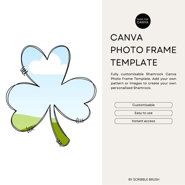 Clover, Shamrock Canva Photo Frame Template, Add Your Own Pattern Photo Frame, Create Your Own Drag and Drop Canva Photo Frame Design