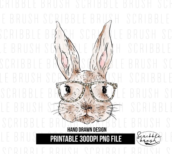 Leopard Glasses Easter Bunny PNG: Hand Drawn Sublimation Design (Digital Download)