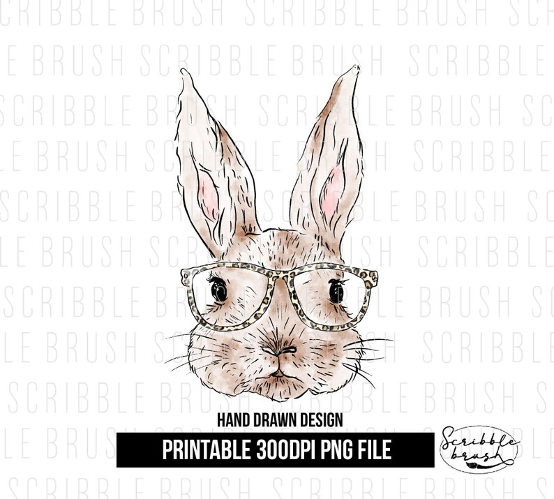 Watercolour Easter Bunny with leopard print glasses sublimation printable PNG design