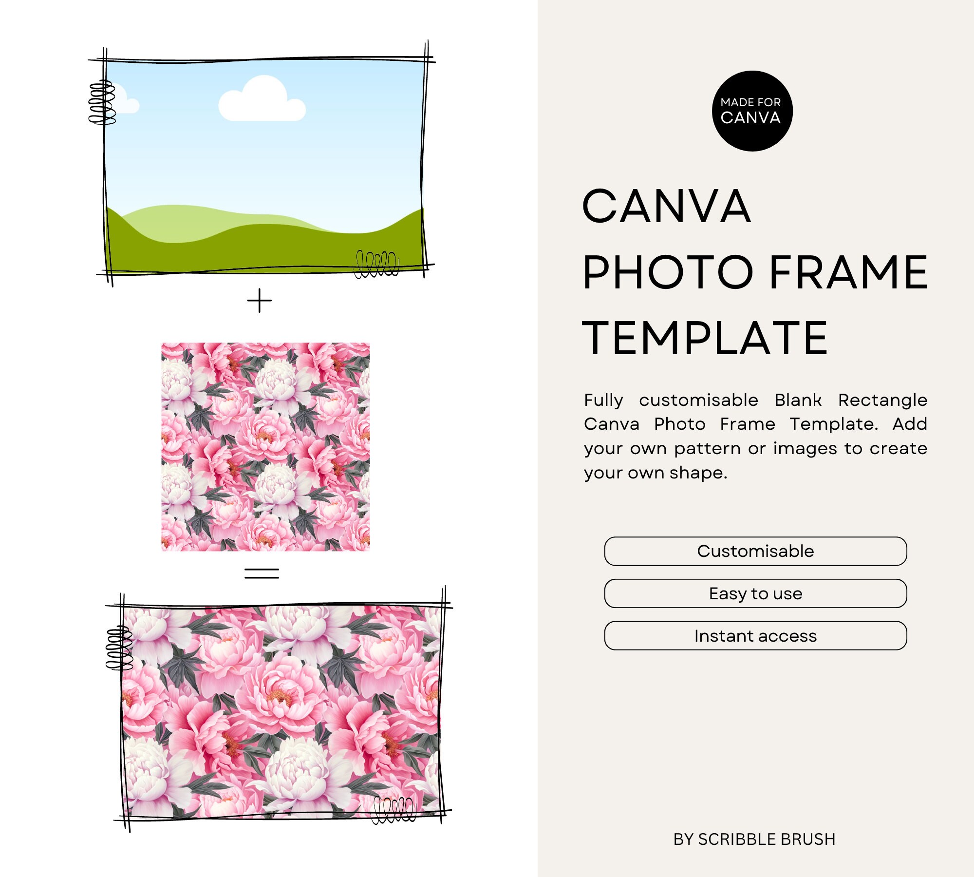 Doodle Rectangle Canva Frame Template: Sketchy Photo Fill (digital ...