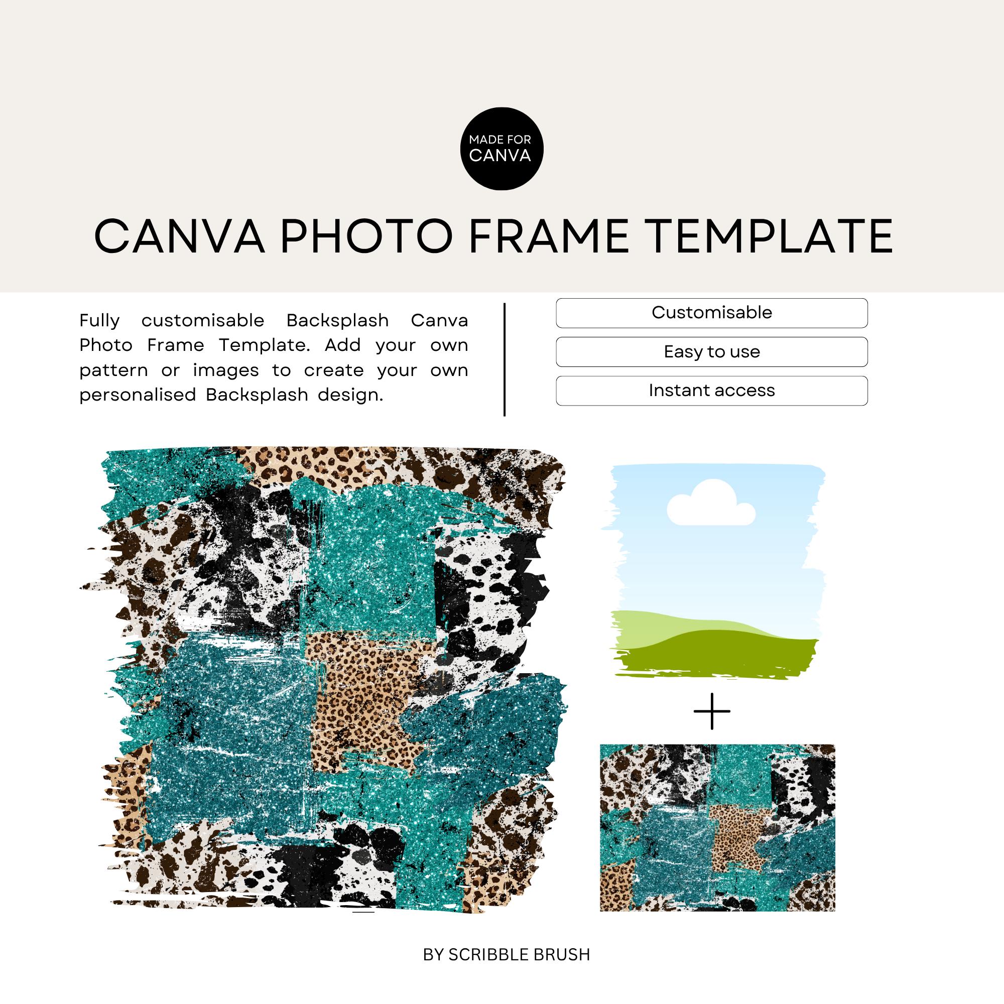 Canva Frame Template, Rectangle Backsplash, Editable Splash Photo Frame ...