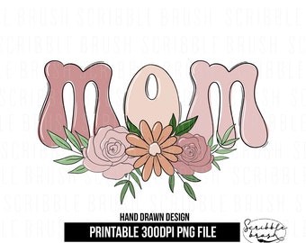 Retro Floral Mom PNG: Mother's Day Sublimation Design (Digital Download)