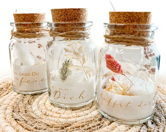 Love & Happiness in the Glass - Dried Flowers in Cork Glass with Slogan Flowerbottle Bottle Mail