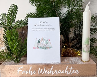 Blumenleiste Bilderleiste mit Stabkerzenhalter inklusive Weihnachtskarte und Kerze mit Wichtel