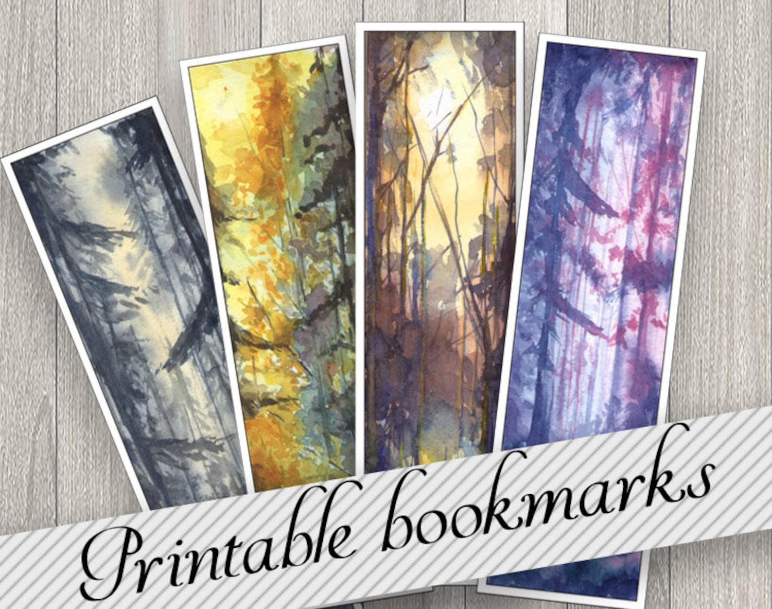 Printable Watercolor landscape bookmarks for books. Bookish | Etsy