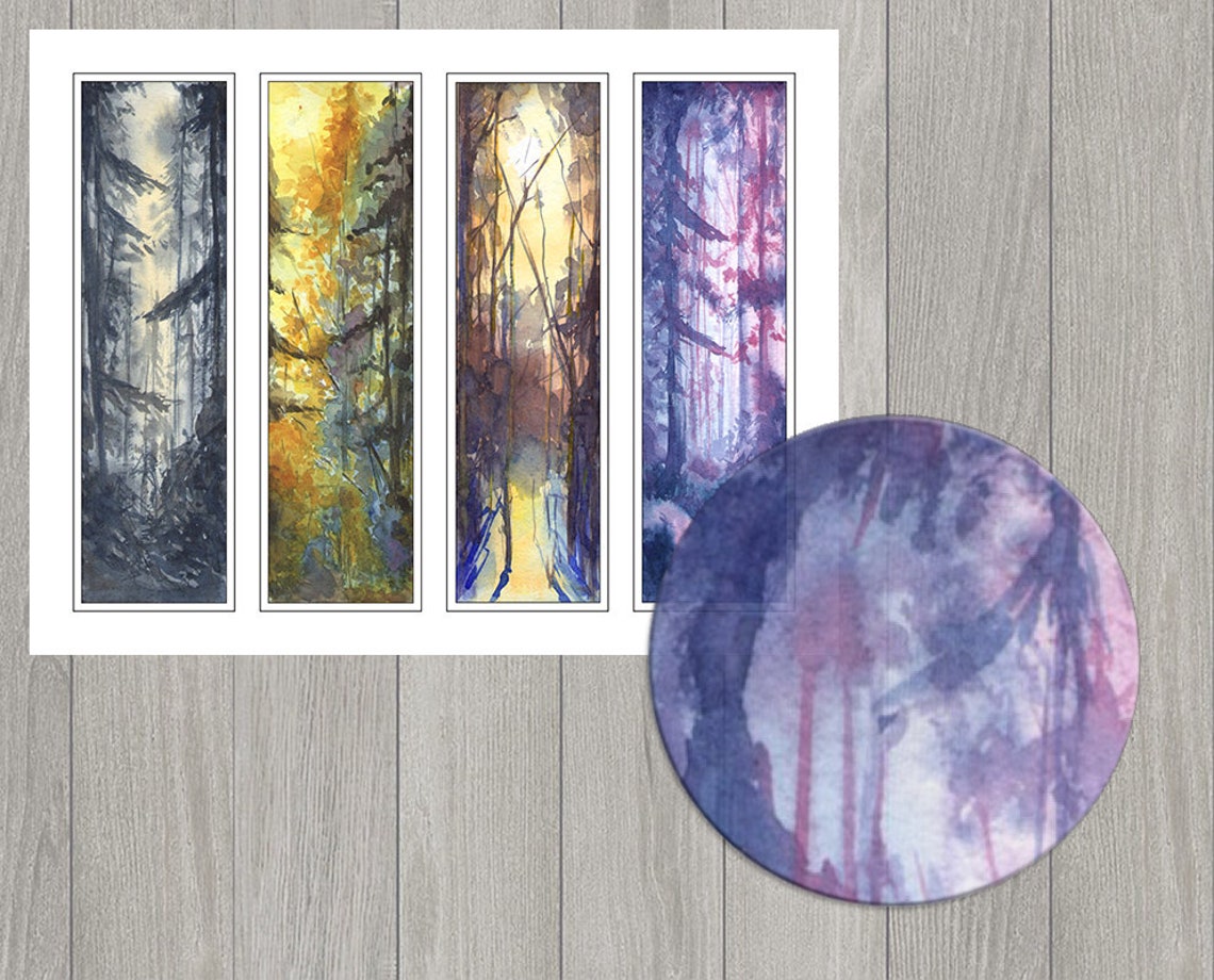printable watercolor landscape bookmarks for books