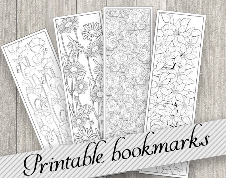 Printable flower coloring bookmarks for books. Template for | Etsy