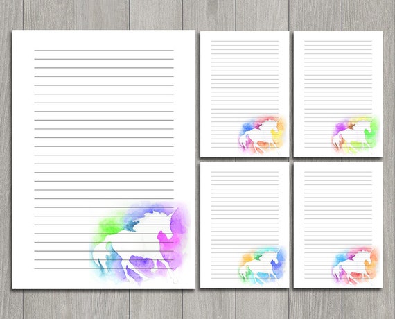 watercolor unicorn letter writing set of paper printable note etsy israel