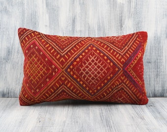Kilim Pillow,Lumbar Pillow,Kilim Lumbar Pillow,Turkish Pillow,Cushion Cover,Kilim Pillow 12 x 20,Striped Pillow Cover SP3050 2868