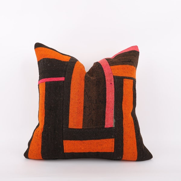 Handmade Kilim Pillow Cover: Turkish Woven Wool Throw Pillow (20x20)