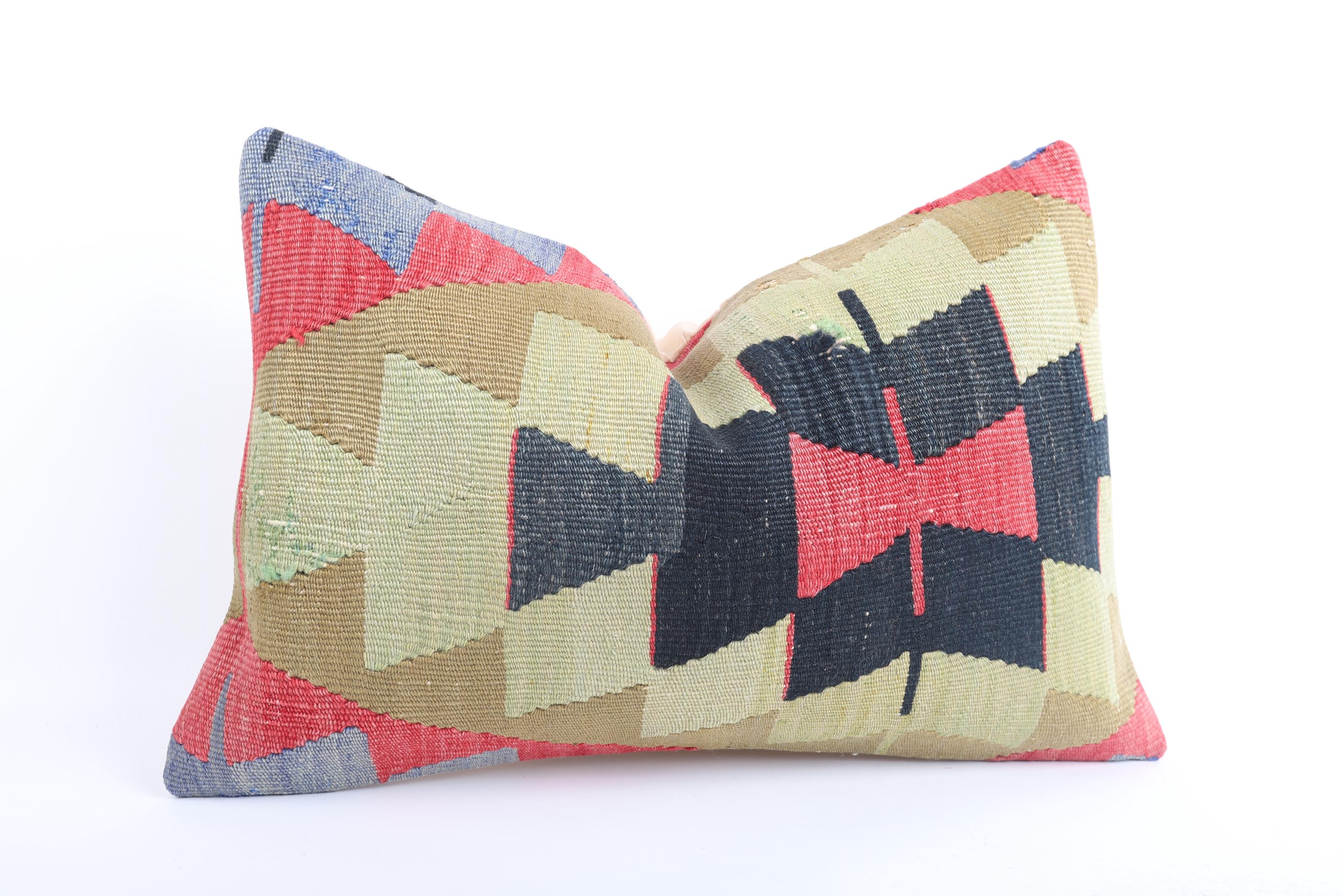 Bohemian Kilim Pillow, 16x24 Turkish Kilim Pillow, Handwoven Kilim Pillow, Ethnic Sofa Pillow, Throw Pillow, Cushion Cover, Cotton Pillow