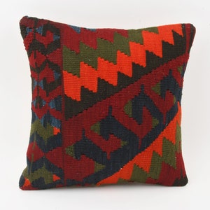 Handmade Turkish Kilim Pillow, 16x16 Pillow Case, Vintage Kilim Pillow, Livingroom Decor, Floor Cushion Cover, Bedroom Pillow, Home Decor