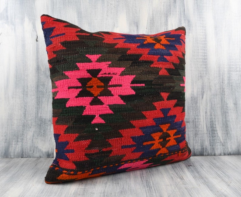 Throw Pillow 24x24 Handwoven Turkish Kilim Pillow Beeding Floor Cushion Cover Textured Kilim Pillow Boho Pillow Bohemian Kilim Pillow