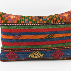 Bohemian Kilim Lumbar, 16x24 Pillow Case, Handmade Kilim Cushion Cover, Boho Accent Kilim Pillow, Vintage Kilim Pillow, Sofa Throw Pillow