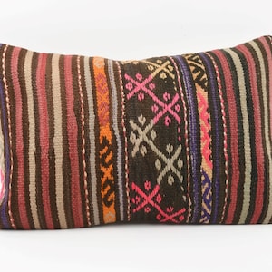 Turkish Kilim Pillow, 16x24 Sham Cover, Striped Pillow, Handwoven Anatolian Boho Pillow, Couch Aztec Pillow, Home Decor, Tribal Pillow