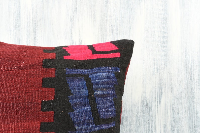 Decorative Throw Pillow Floor Cushion Cover Organic Accent Boho Pillow 18x18 Handmade Kilim Pillow Turkish Kilim Pillow Home Decor