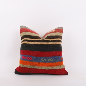 Ethnic Kilim Pillow, 16x16 Pillow Case, Bohemian Kilim Pillow, Vintage Kilim Pillow, Boho Lumbar Pillow, Home Decor, Throw Pillow, Beeding
