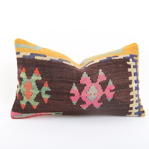 Bohemian Kilim Pillow, 12X20 Turkish Kilim Pillow, Handwoven Sham Cover, Vintage Kilim Pillow, Decorative Throw Pillow, Cushion Cover