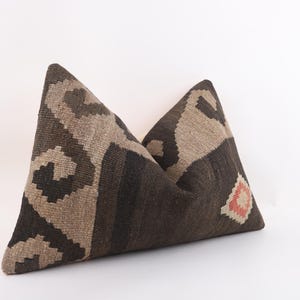 Housse de coussin lombaire kilim vintage faite main : accent bohème turc, 16 x 24 image 3