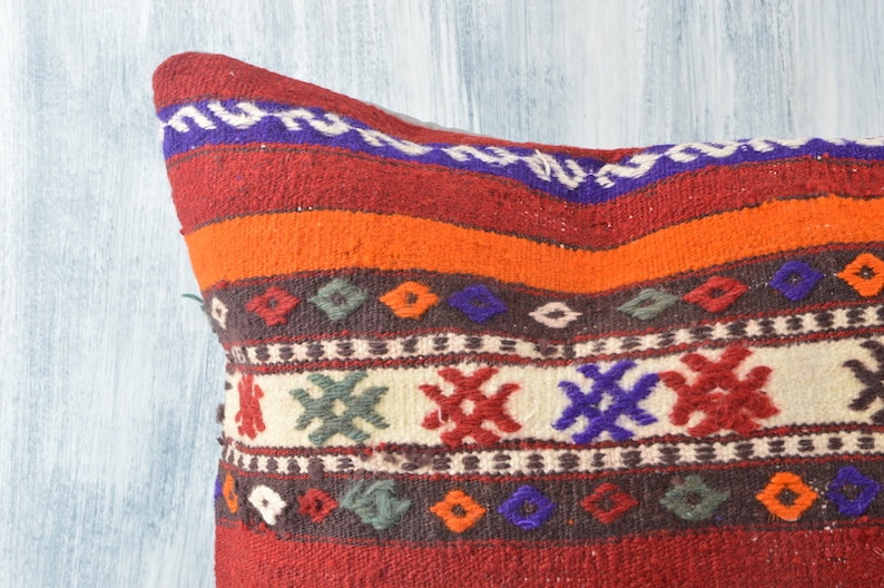 Bohemian Kilim Lumbar Accent Tribal Pillow Cover Aztec Sham Cover 16x24 Kilim Pillow Cover Sofa Cushion Cover Decorative Throw Pillow