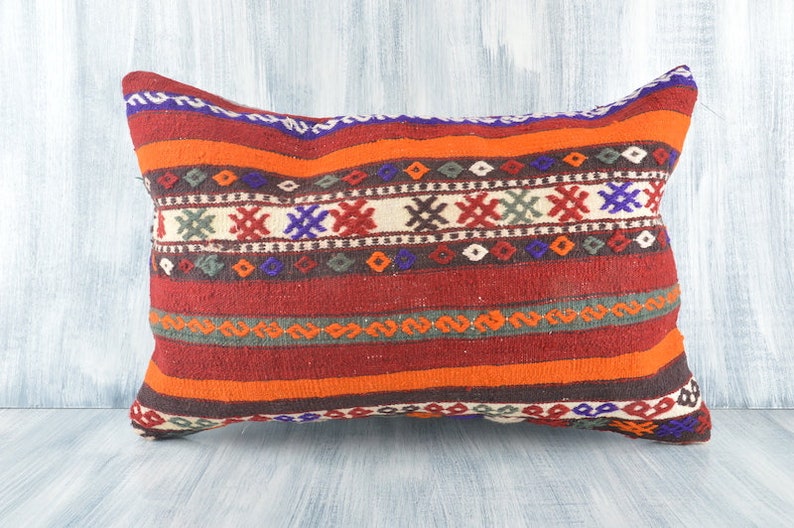 Bohemian Kilim Lumbar Accent Tribal Pillow Cover Aztec Sham Cover 16x24 Kilim Pillow Cover Sofa Cushion Cover Decorative Throw Pillow