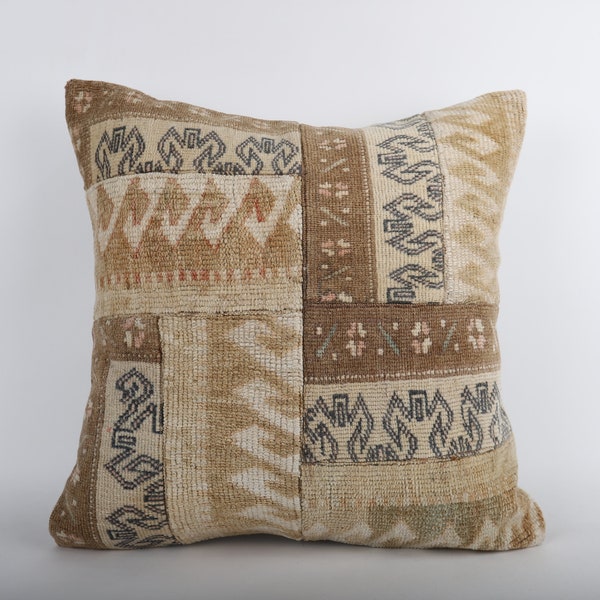 Handwoven Kilim Pillow, 24x24 Turkish Kilim Pillow, Bohemian Kilim Pillow, Handmade Kilim Lumbar, Sofa Aztec Pillow, Wool Cushion Cover