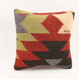 Turkish Kilim Pillow, 16x16 Pillow Cover, Bohemian Kilim Pillow, Home Decor, Boho Lumbar Pillow, Sofa Throw Pillow, Cushion Cover