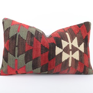 Bohemian Kilim Pillow, Decorative Kilim Pillow, 12x20 Turkish Kilim Pillow, Pillow Case, Sofa Throw Pillow, Cushion Cover, Accent Pillow