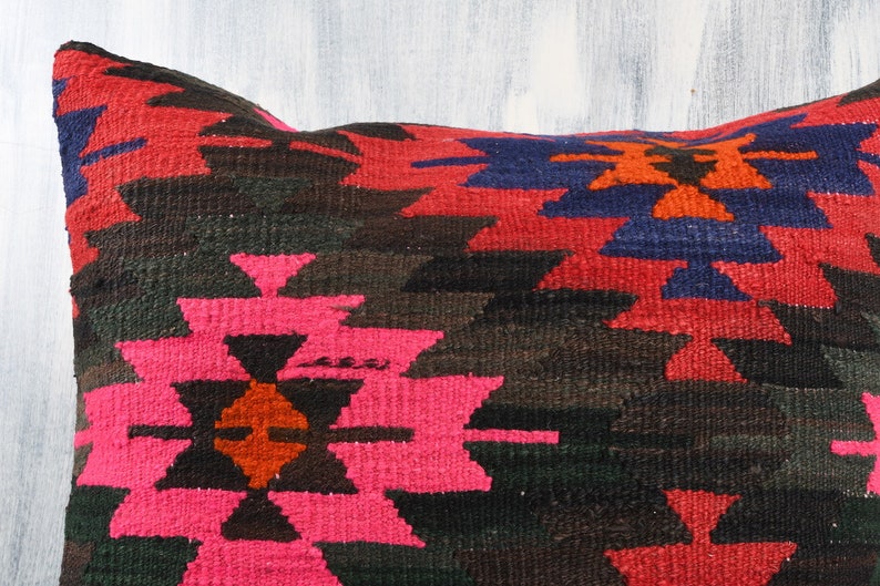 Throw Pillow 24x24 Handwoven Turkish Kilim Pillow Beeding Floor Cushion Cover Textured Kilim Pillow Boho Pillow Bohemian Kilim Pillow