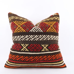 24x24 Turkish Kilim Pillow, Ethnic Kilim Pillow, Decorative Throw Pillow, Boho Accent Pillow, Sofa Tribal Pillow, Kilim Cushion Cover