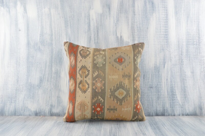 16x16 Vintage Kilim Pillow Home Decor Turkey Pillow Etsy