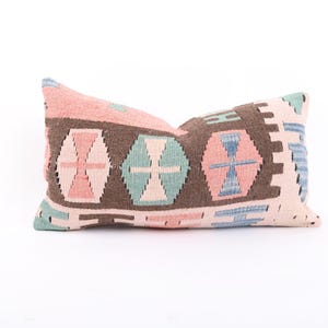 Vintage Kilim Pillow, 12x20 Turkish Kilim Pillow, Decorative Throw Pillow, Boho Kilim Lumbar, Tribal Couch Pillow, Floor Cushion Cover