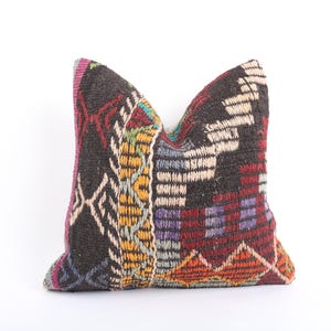 Ethnic Kilim Pillow, 16x16 Sham Cover, Decorative Throw Pillow, Turkish Kilim Pillow, Vintage Kilim Pillow, Cushion Cover, Boho Pillow