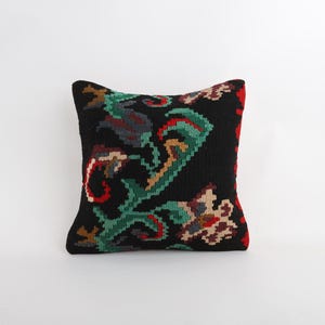 Handmade Vintage Kilim Pillow Cover: 14x14 Bohemian Throw Pillow