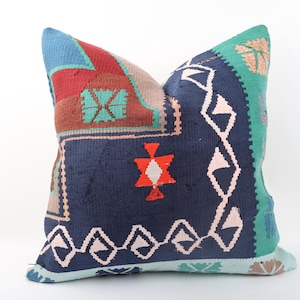 24x24 Kilim Pillow, Decorative Turkish Kilim Pillow, Vintage Kilim Pillow, Home Decor, Anatolian Tribal Couch Pillow, Kilim Cushion Cover