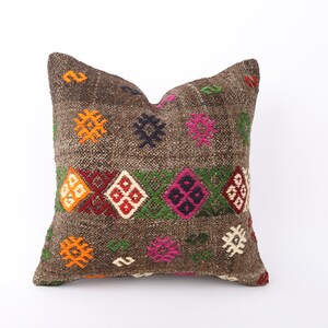 Ethnic Kilim Pillow, 16x16 Sham Cover, Decorative Throw Pillow, Turkish Kilim Pillow, Vintage Kilim Pillow, Cushion Cover, Boho Pillow