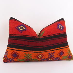Vintage Kilim Pillow, 16x24 Decorative Turkish Kilim Pillow, Bohemian Carpet Pillow, Throw Pillow, Cotton Aztec Pillow, Sofa Tribal Pillow