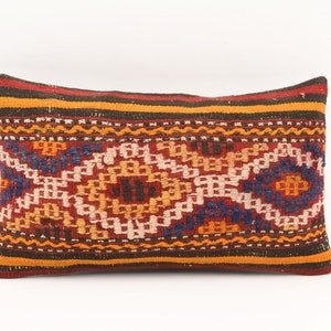 Turkish Kilim Pillow, 12x20 Kilim Pillow, Vintage Kilim Pillow, Decorative Throw Pillow, Boho Accent Pillow, Couch Aztec Pillow, Home Decor