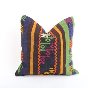 Ethnic Kilim Pillow, 16x16 Sham Cover, Decorative Throw Pillow, Turkish Kilim Pillow, Vintage Kilim Pillow, Cushion Cover, Boho Pillow