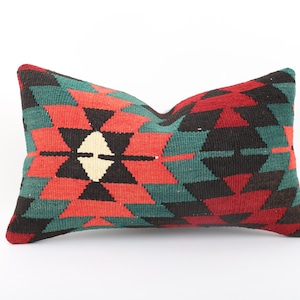 12x20 Ethnic Kilim Pillow, Home Decor, Bohemian Kilim Lumbar, Colorful Geometric Pillow, Boho Sham Cover, Kilim Cushion Cover, Sofa Pillow