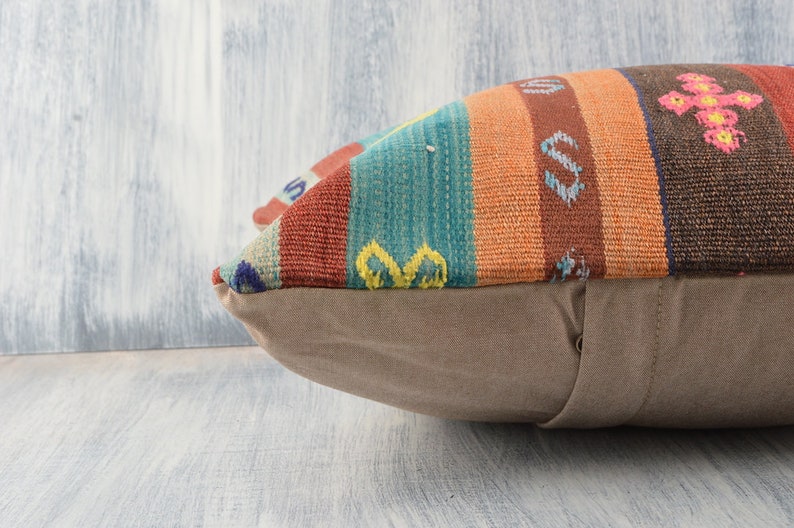 16x16 Turkish Kilim Pillow Ethnic Kilim Pillow Turkey Pillow Colorful Accent Pillow Handmade Carpet Pillow Bohemian Kilim Lumbar