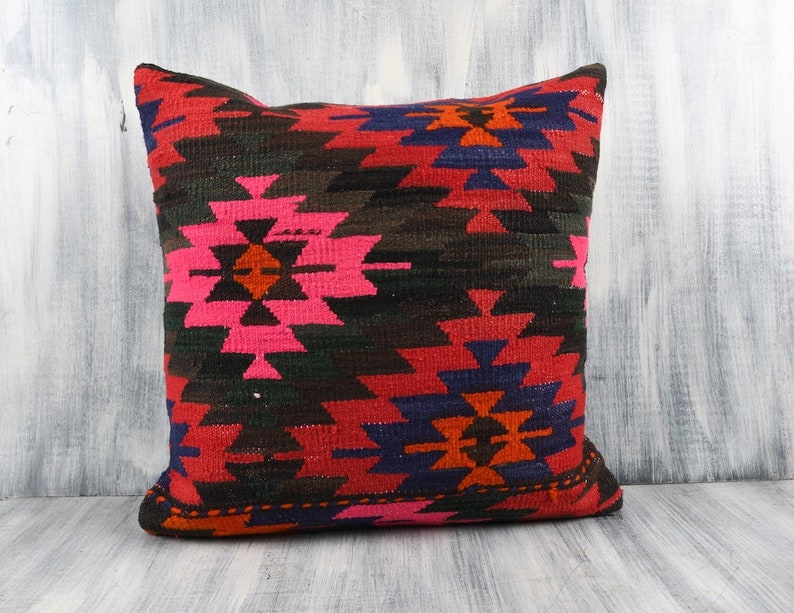 Throw Pillow 24x24 Handwoven Turkish Kilim Pillow Beeding Floor Cushion Cover Textured Kilim Pillow Boho Pillow Bohemian Kilim Pillow