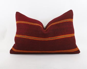 Housse de coussin kilim turc tissée à la main : accent de laine vintage, 16 x 24
